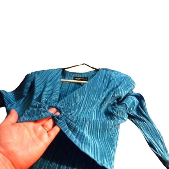 Turquoise Textured Shimmer Dress Connected Apparel Long Sleeve Event Holidays 10 - Picture 10 of 11